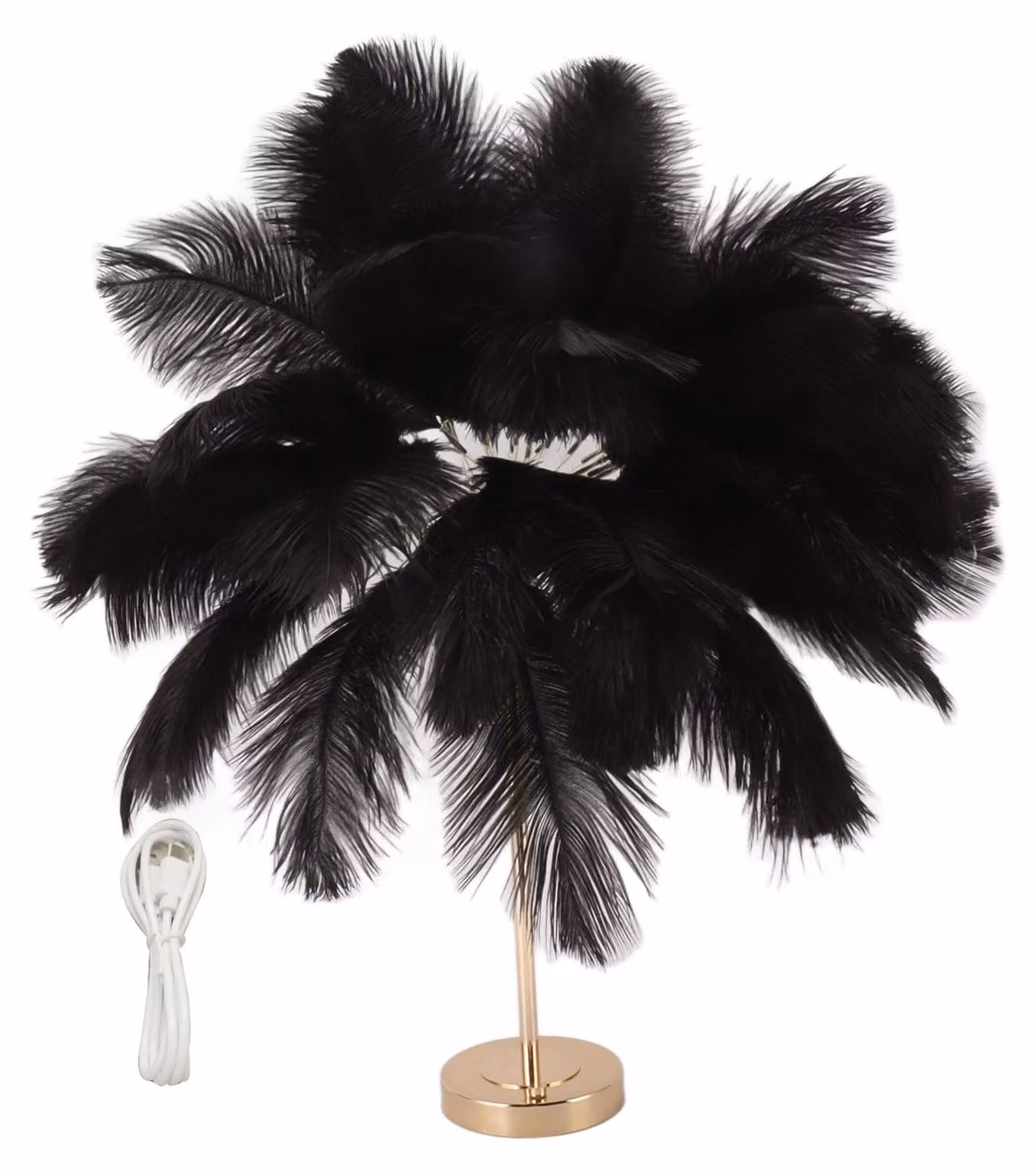 Lampada da tavolo Feder, 3 colori, dimmerabile, interruttore touch, con presa USB, romantica, moderna, lampada da comodino decorativa per la camera da letto, colore nero