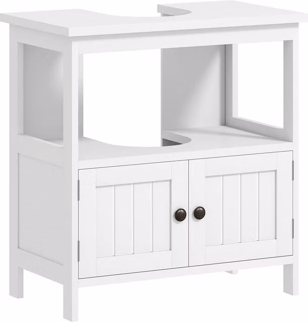 Mobile Sottolavabo kleankin con Ripiano e Armadietto a 2 Ante, Bianco, L: 60 cm, P: 30 cm, H: 60 cm – 1