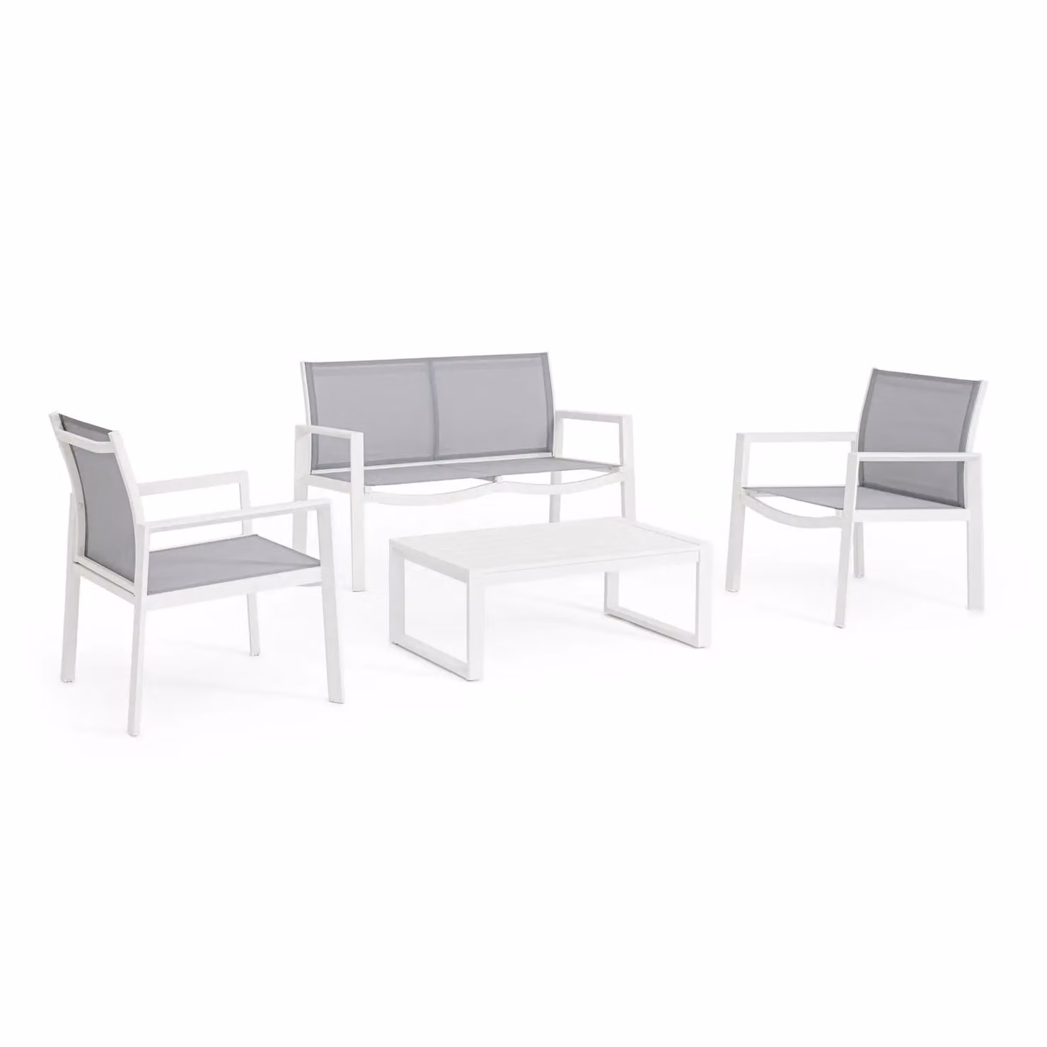 Set salotto da giardino GRANADA in textilene grigio chiaro e struttura in alluminio bianco, 4 pezzi