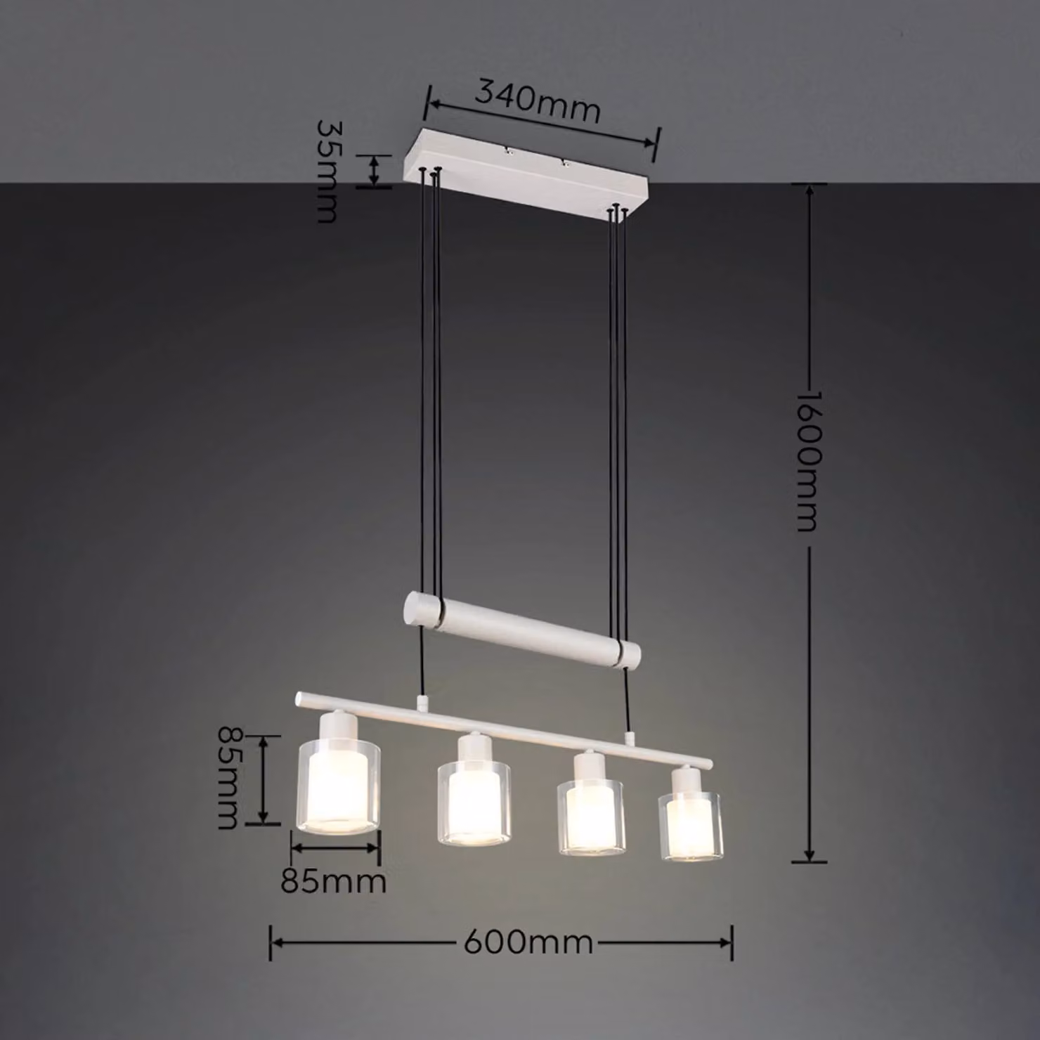 Reality Leuchten Lampada a sospensione Neralo, dimmerabile, Alluminio / Grigio / Zincato, Soggiorno / Sala da pranzo, Metallo, Lampada a sospensione