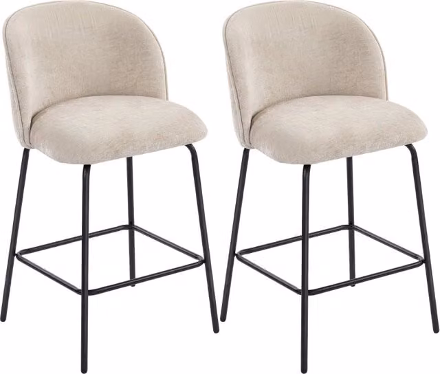 Set di 2 sgabelli da bar con schienale e poggiapiedi, sedie imbottite con gambe in acciaio per isola cucina, sala da pranzo, beige