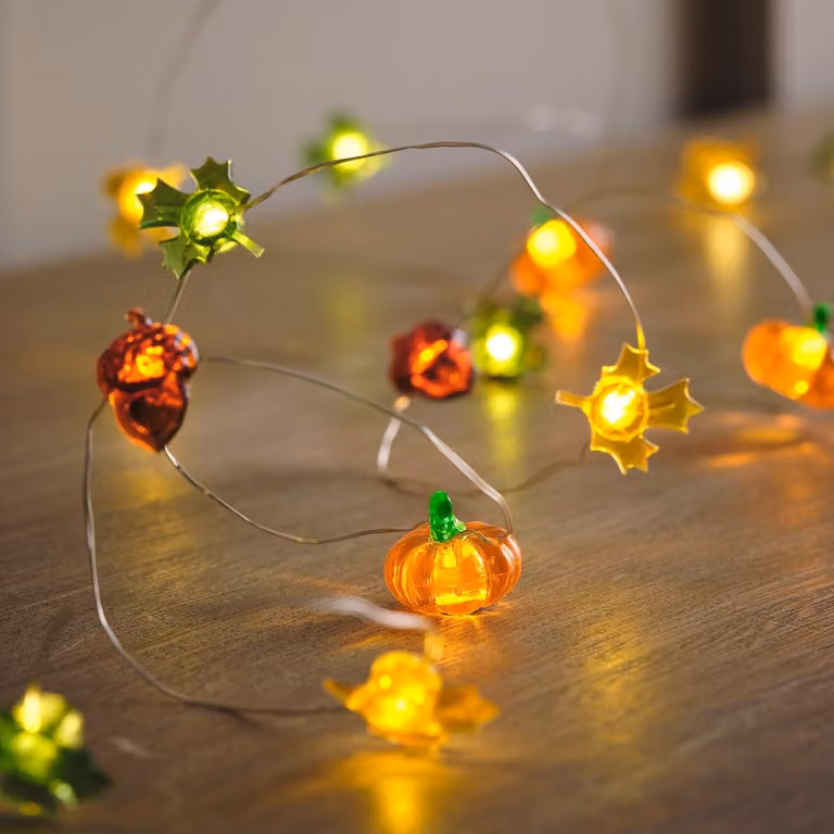 Catena luminosa con 30 LED a luce calda, decorazioni a tema autunnale, timer, lunghezza 2,9 metri