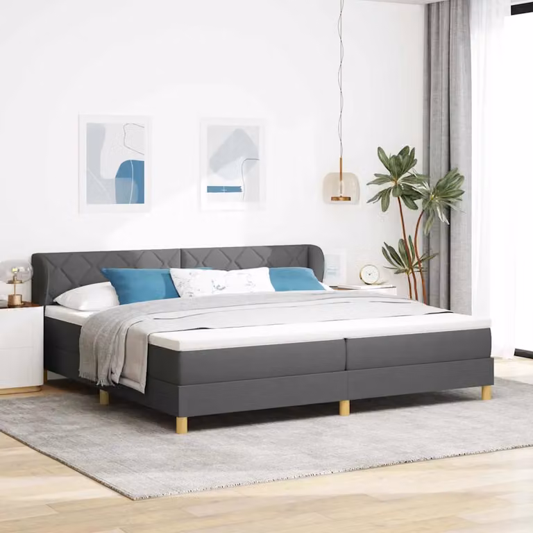 Letto a molle con testiera vidaXL in tessuto grigio, L/P: 200 x 200 cm