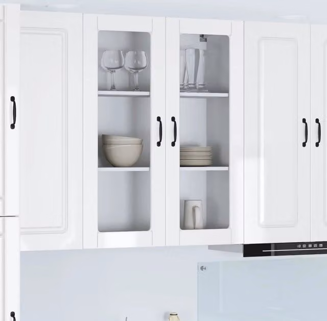 Armadio da cucina a parete vidaXL Bianco Lucido con ante in vetro e ripiani interni L 80 x P 31 x H 100 cm