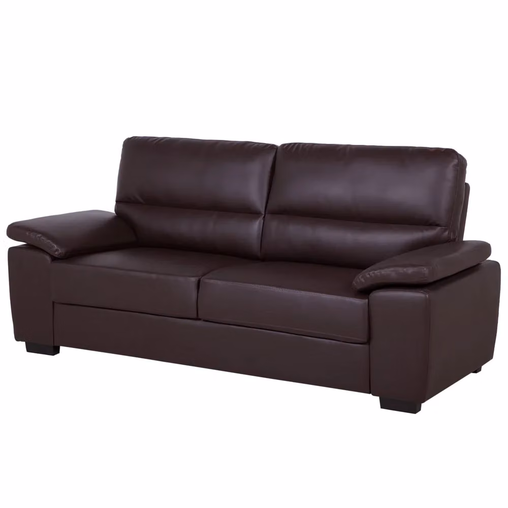 Divano moderno da soggiorno Beliani a 3 posti in ecopelle marrone L: 195 cm, P: 74 cm, H: 90 cm – 2