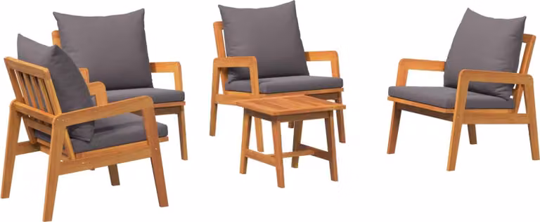 Set bistrot con cuscino 5 pcs Marrone Legno di Acacia Massello