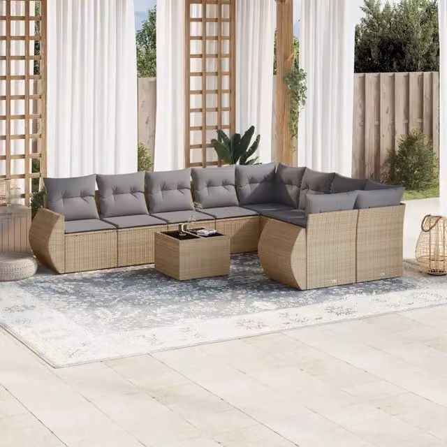 Set Divano da Giardino Moderno VIDAXL in Polyrattan con Cuscini Beige, 10 Pezzi