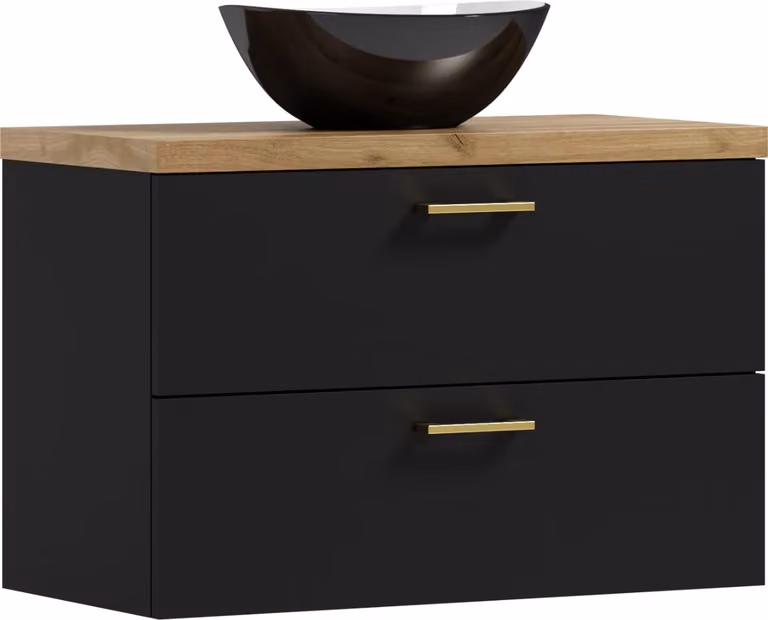 ADK Möbel | Mobile sospeso, 53,2x80x40,6 cm, nero/oro artigianale, con lavabo nero, LUNA 80