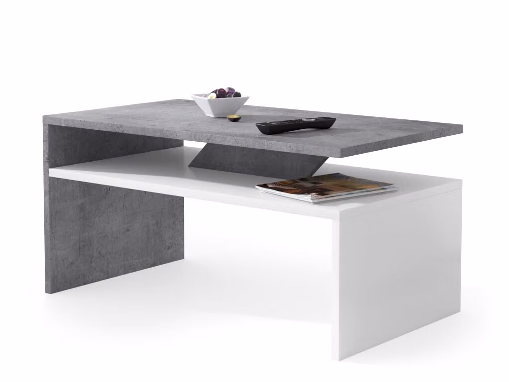 All4All, tavolino basso Pico, ideale come tavolino da caffè, tavolino per il soggiorno o tavolino da divano, con vano portaoggetti, dimensioni 90x50 cm, modello 05, realizzato in cemento e verniciato di bianco