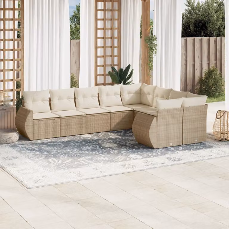 vidaXL Set Divano da Giardino a L 9 pz con Cuscini Beige e Struttura in Metallo