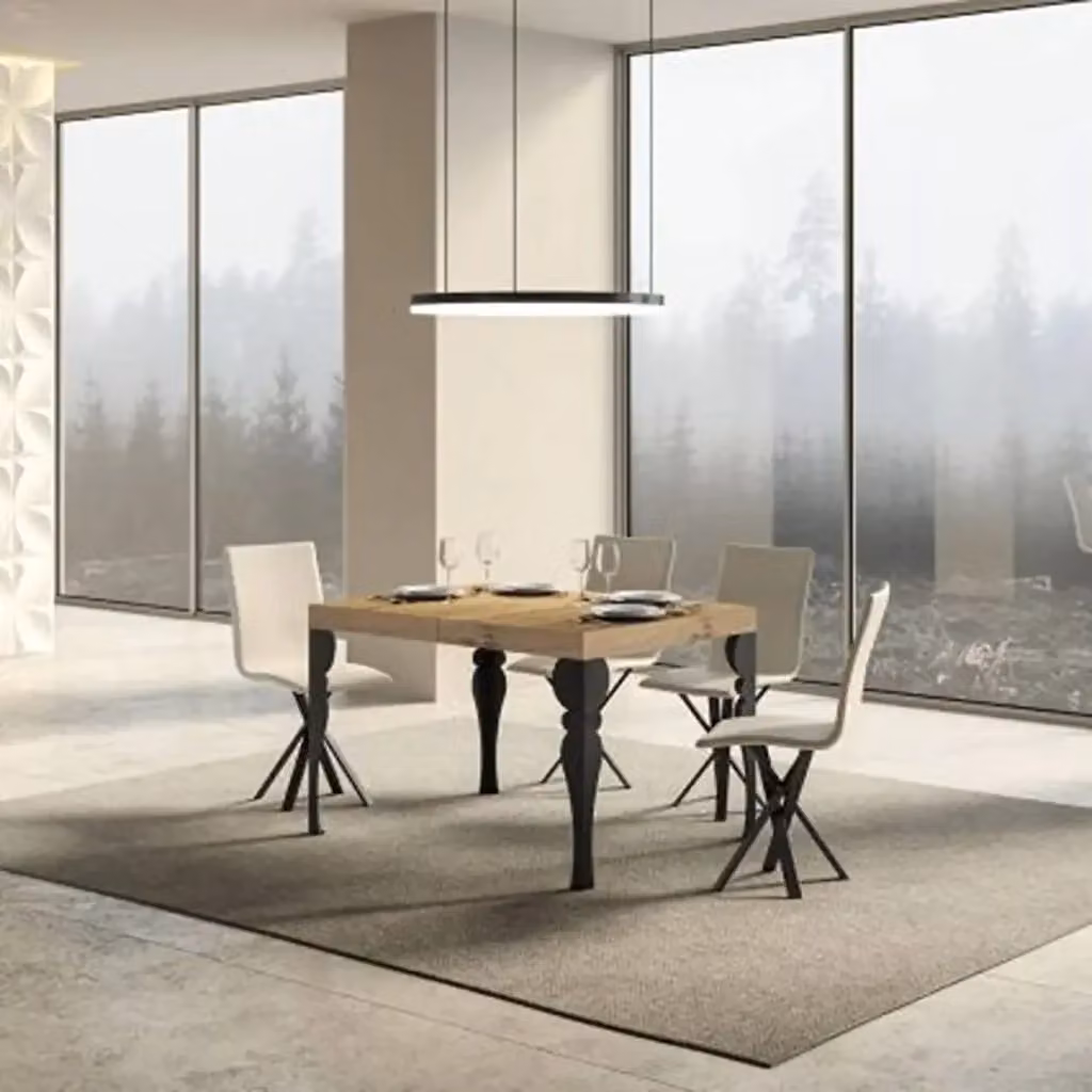 Tavolo allungabile moderno Ityhome in legno rovere e metallo, colore marrone e antracite – 2