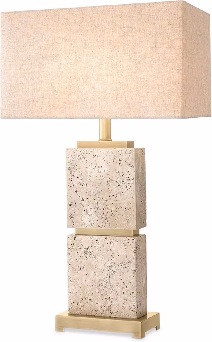 Casa Padrino lampada da tavolo beige / ottone antico 40 x 22 x H. 70,5 cm - Lampada da tavolo in travertino con paralume rettangolare - Lampade da tavolo - Lampade da tavolo