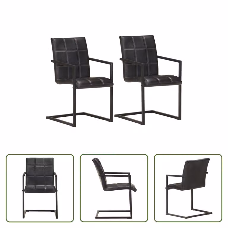 The Living Store sedia a sbalzo 2 pezzi in vera pelle nera