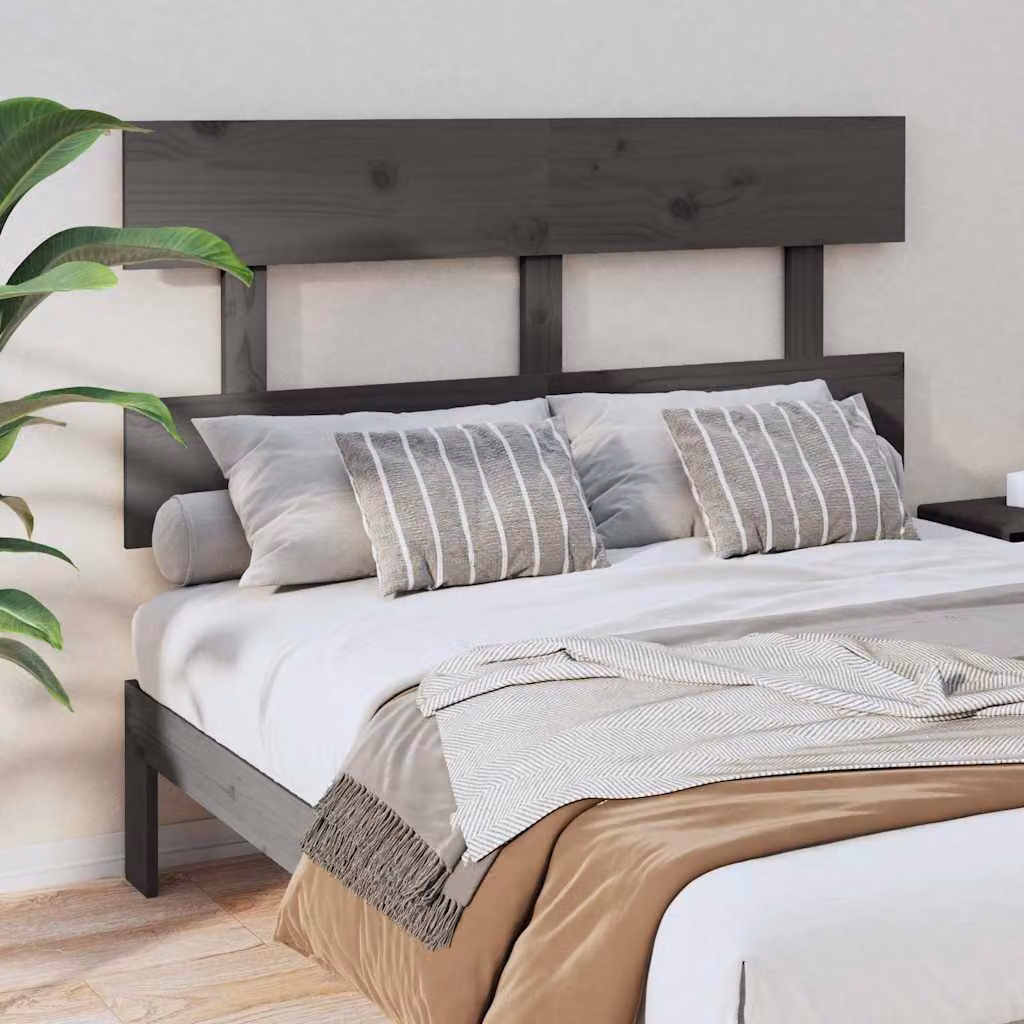 Testiera per letto vidaXL in legno massello di pino, colore grigio, L 124 cm x P 3 cm x H 81 cm