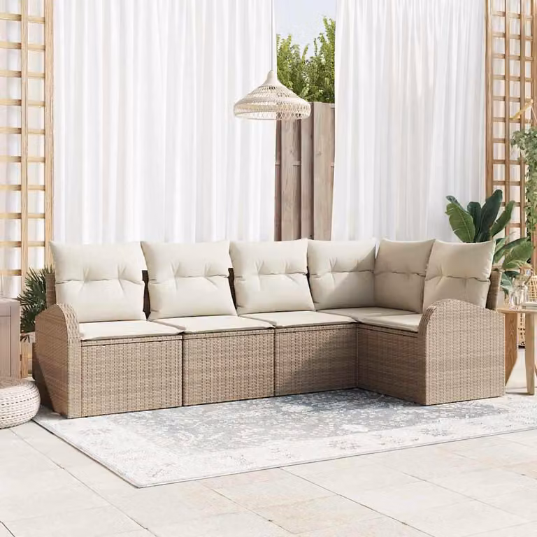 Maison Exclusive - Set di divani con cuscino 5 pcs Beige e bianco polyrattan