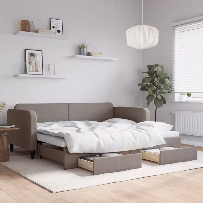 vidaXL Divano Letto Estraibile con Cassetti in Tessuto Grigio e Beige L/P/H: 223 x 90 x 100 cm