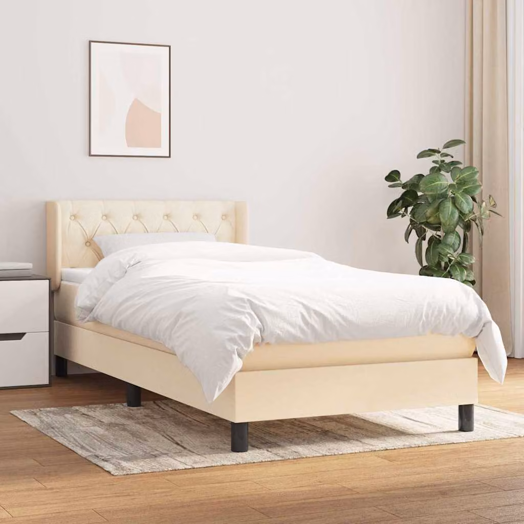 vidaXL Giroletto a Molle con Materasso Ibrido in Tessuto Beige e Bianco L/P/H: 80 x 200 cm – 1