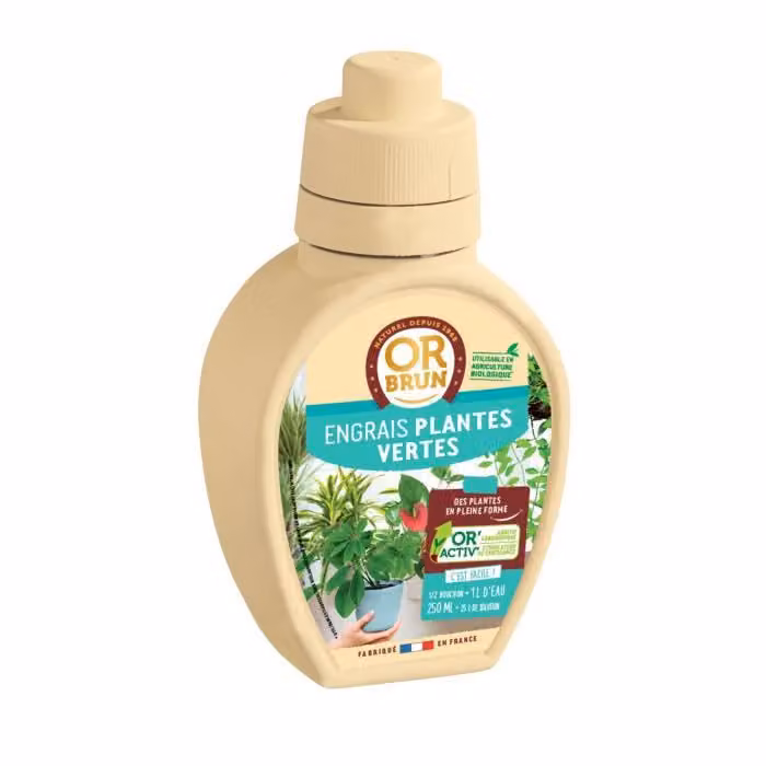 Concime liquido OR BRUN per piante da interno e piante ornamentali, 250 ml – Arricchito con NPK, alghe marine e formula Or'Activ