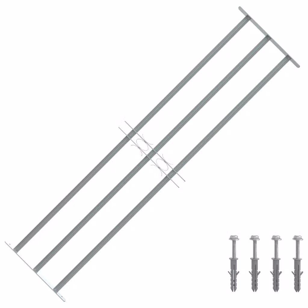 Grate per finestre regolabili vidaXL in acciaio zincato color argento con 3 barre trasversali e sistema di bloccaggio, L: 1000-1500 mm, H: 45 cm, P: 45 cm