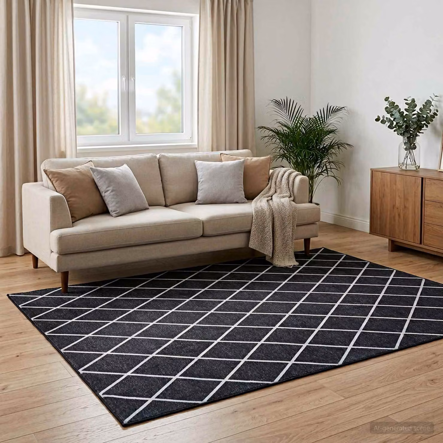 vidaXL Tappeto ORIZ Motivo a diamante nero 200 x 200 cm