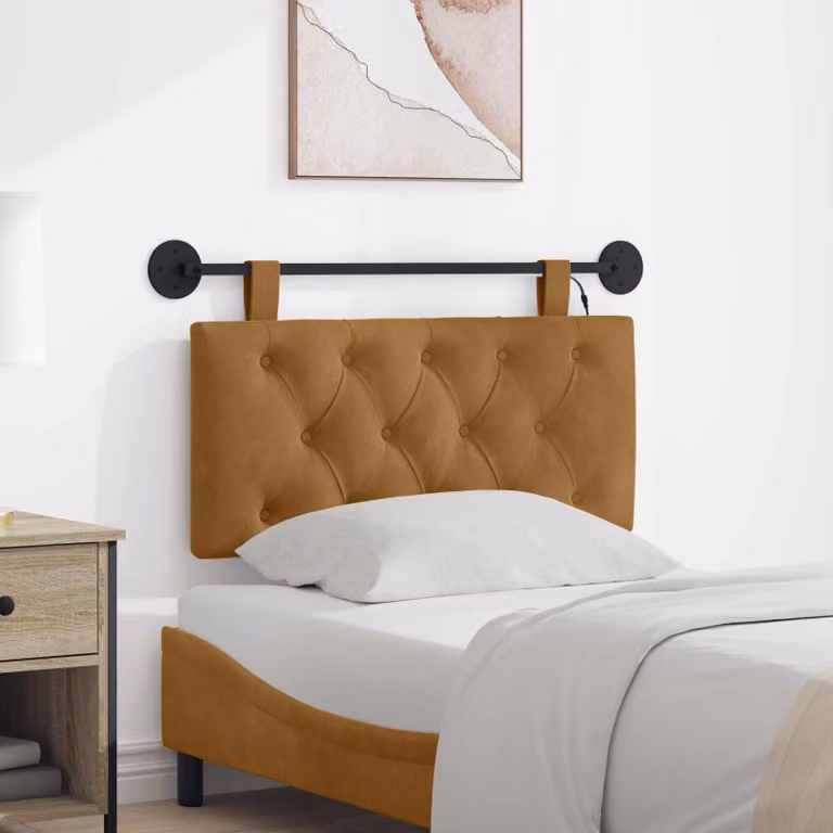 Testiera per letto sospesa vidaXL in velluto marrone con illuminazione integrata e pannello imbottito in stile moderno