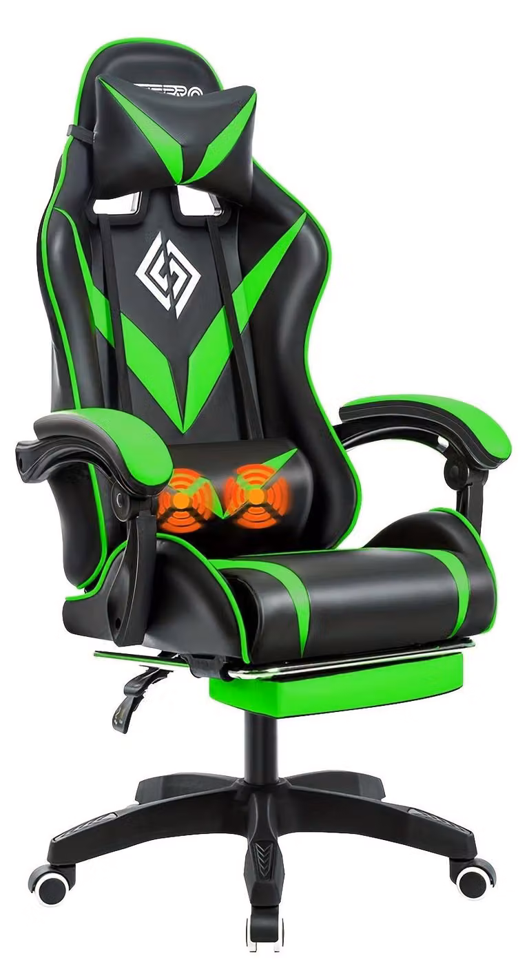 Sedia da gaming ergonomica – Sedia da computer con funzione massaggio – Poggiapiedi regolabili – Rivestimento in ecopelle