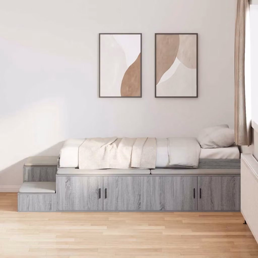 vidaXL Struttura letto con contenitore a sollevamento in legno MDF Grigio 90 x 200 cm