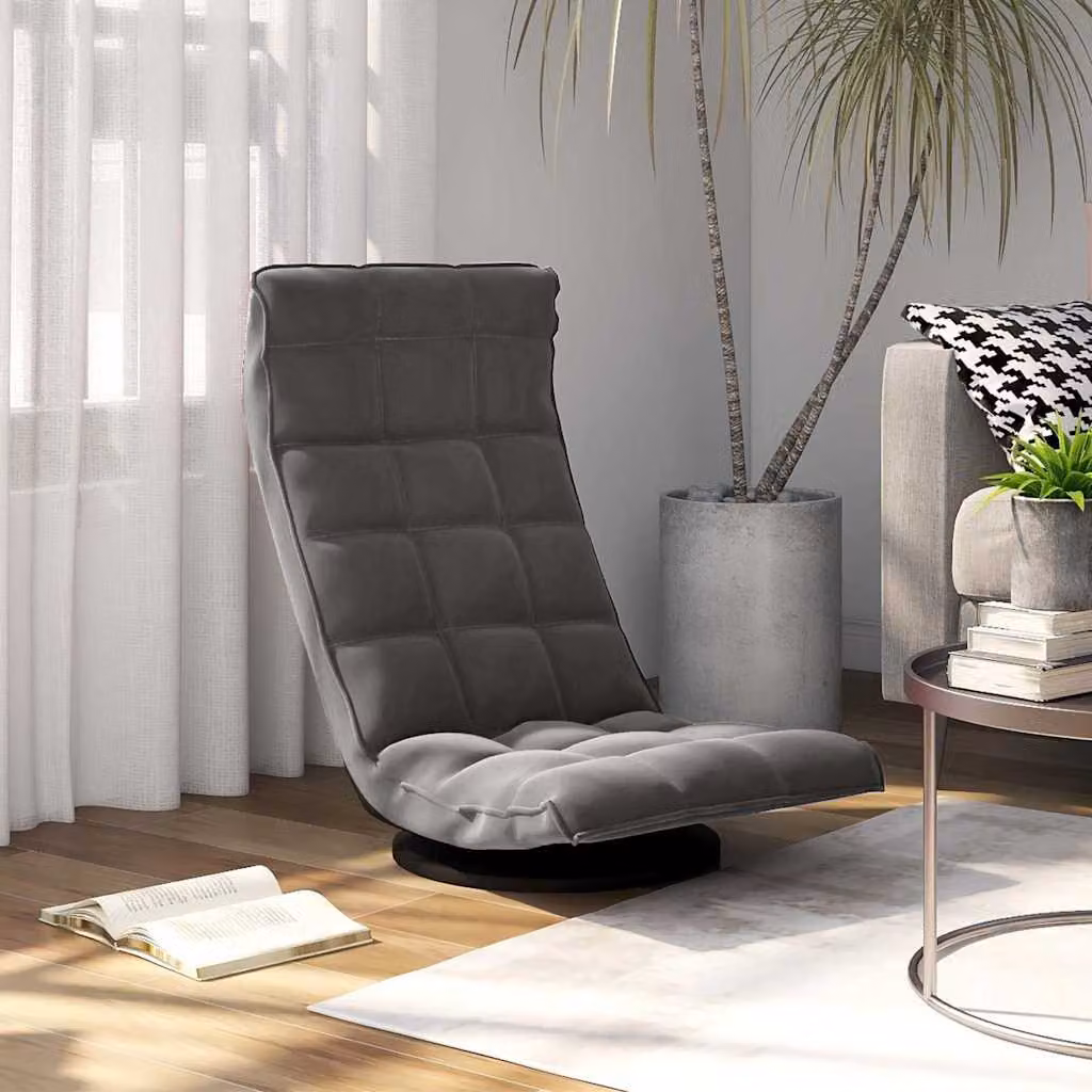 Sedia da pavimento girevole vidaXL in velluto grigio scuro con base in metallo