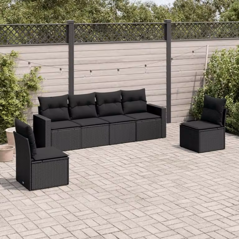 Maison Exclusive - Set Divano da Giardino 6 pz con Cuscini Nero in Polyrattan