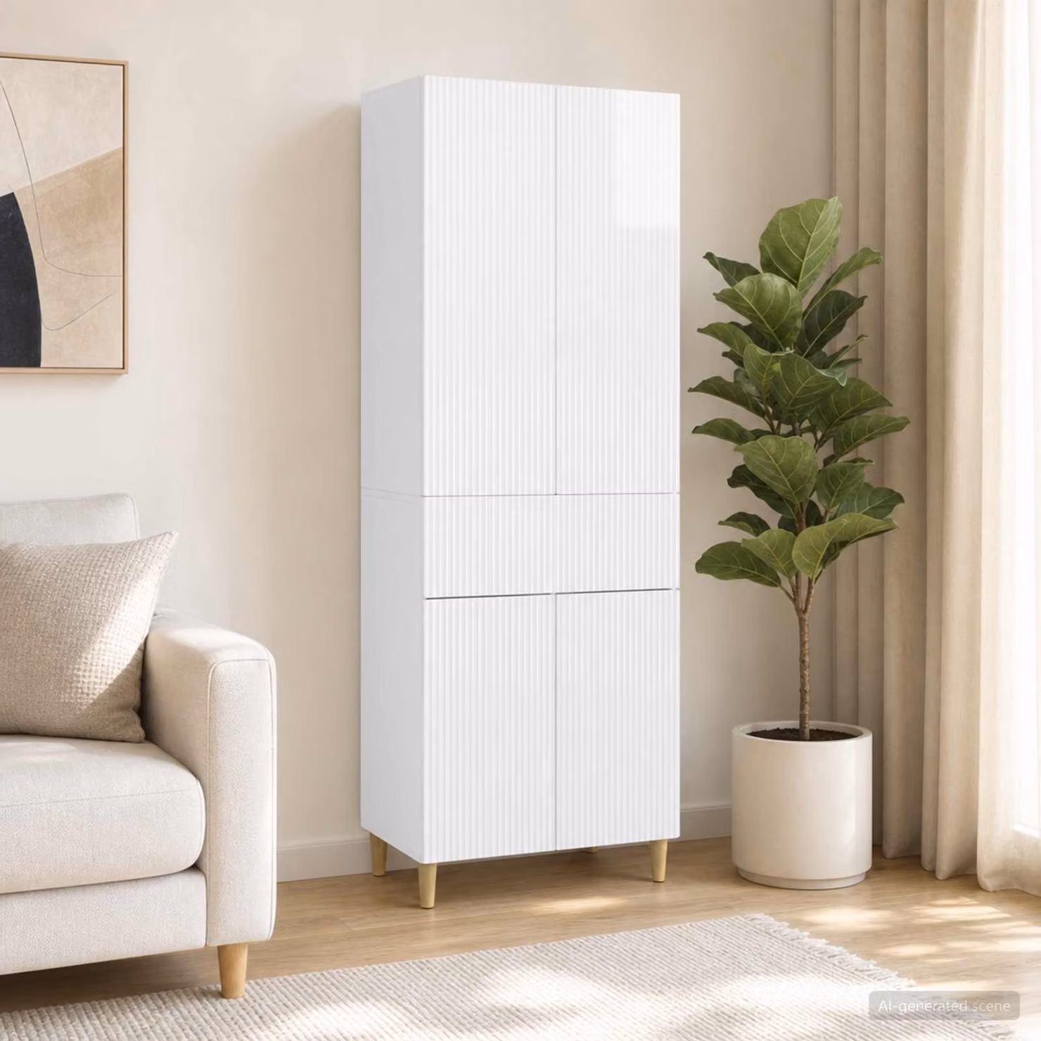 Set di mobili da soggiorno moderno vidaXL in MDF bianco lucido composto da mobile basso e pensile con ante e cassetti L/P/H: 90,0 x 34,5 x 66,0 cm e 48,09 x 2,0 x 2,0 cm