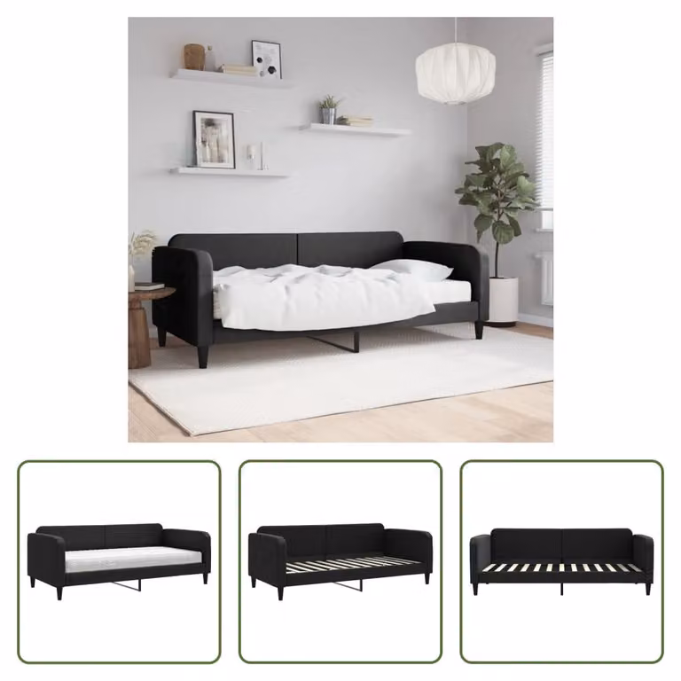 The Living Store Daybed con materasso nero 90x200 cm in tessuto