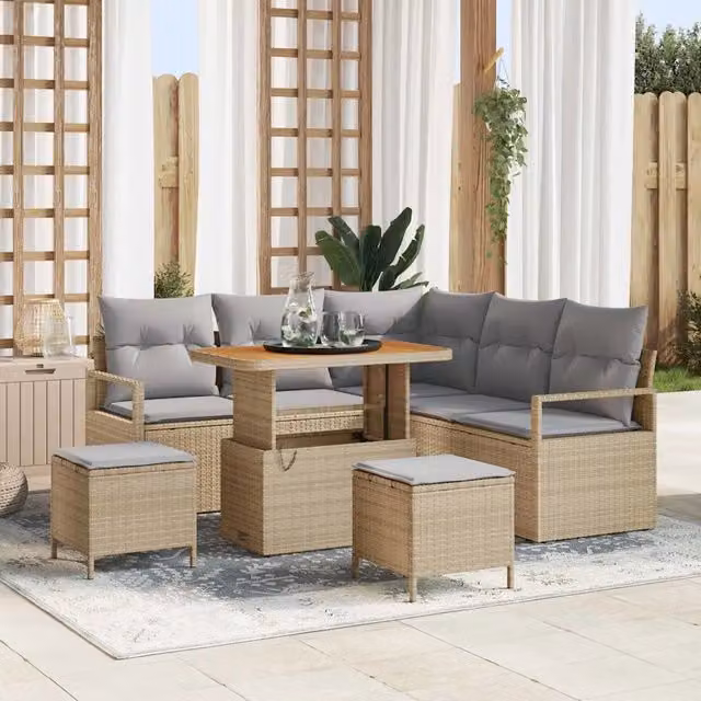 Set Divano da Giardino 8 pz Beige polyrattan 3362527