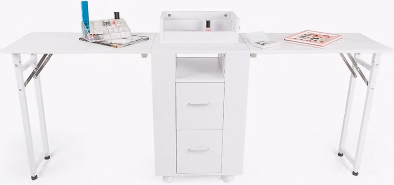 Tavolo da manicure salvaspazio con doppia postazione e rotelle Dabol