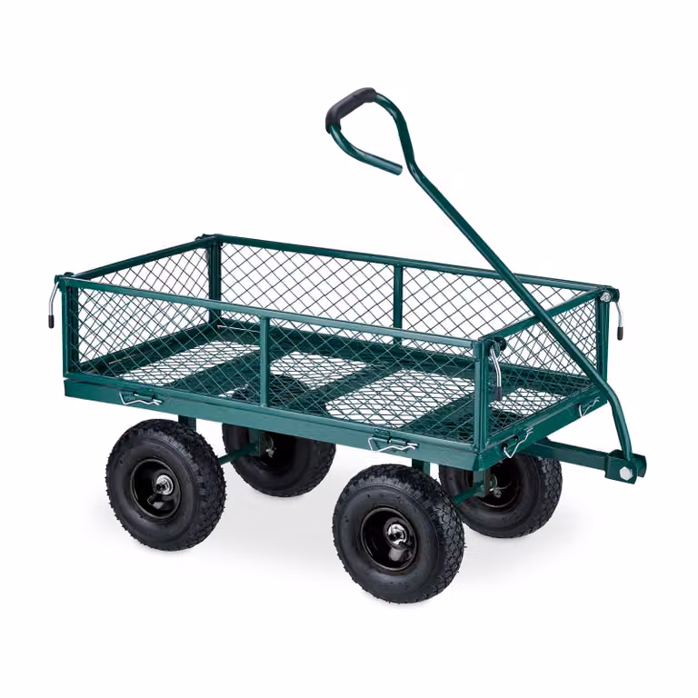 Carrello a mano Relaxdays, pratico carrello da giardino con ruote pneumatiche, sponde laterali ribaltabili, portata fino a 200 kg, verde