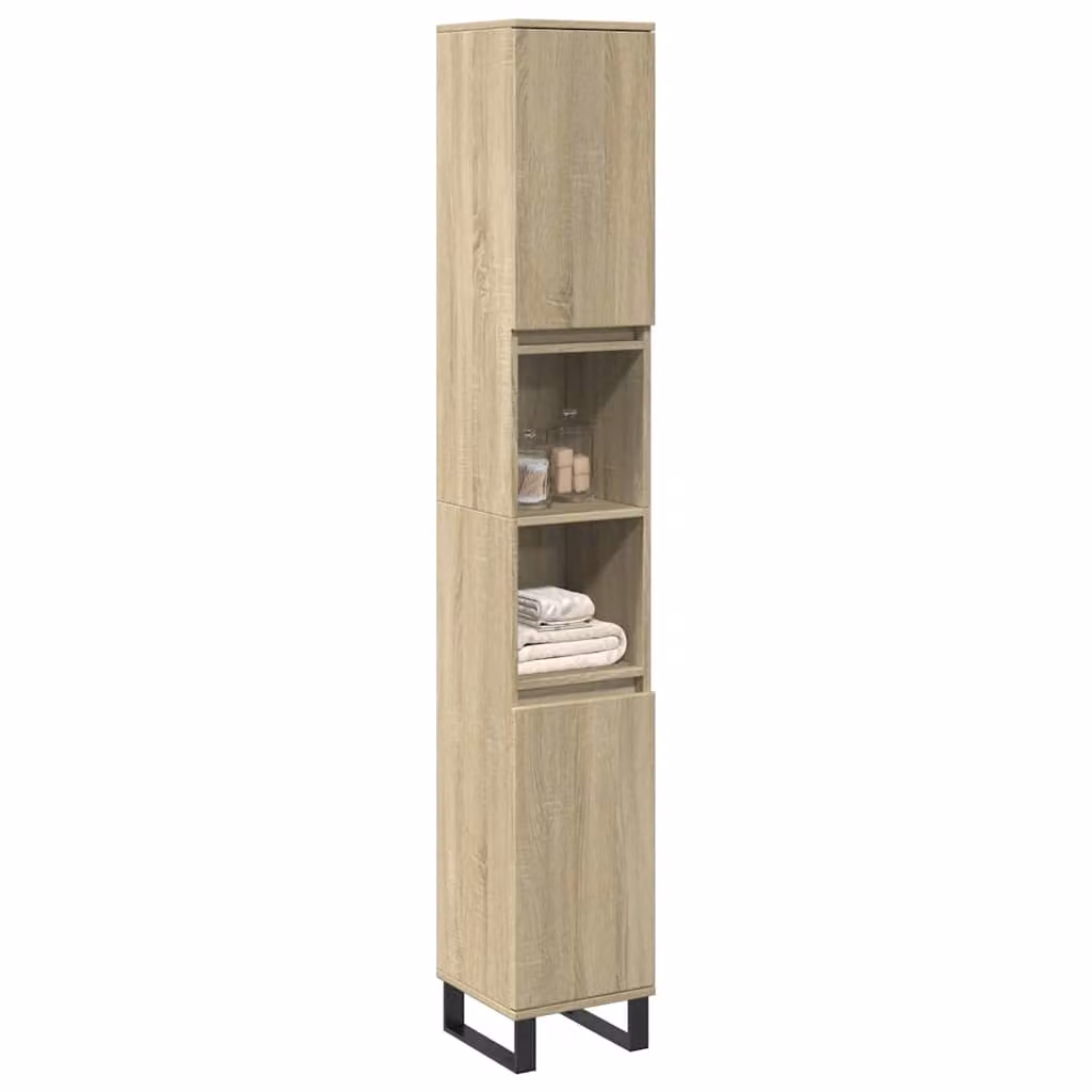 Armadietto da Bagno Moderno vidaXL in Legno Rovere, Colore Marrone e Beige, L 30 cm x P 30 cm x H 190 cm