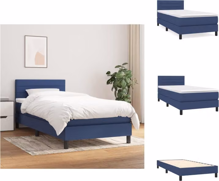 vidaXL Letto a molle con materasso blu 90x190 cm in tessuto - Letti e strutture letto