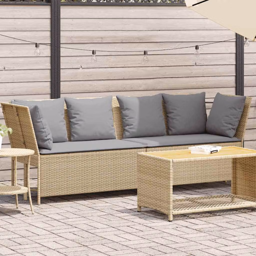 vidaXL Divano da Giardino Moderno a 3 Posti con Cuscini in Tessuto e Struttura in Metallo, Colore Grigio e Beige
