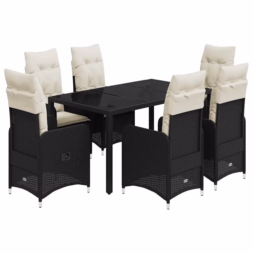 Set da Bistrò da Giardino e Balcone vidaXL in Polyrattan Nero con 7 Pezzi e Cuscini – 2