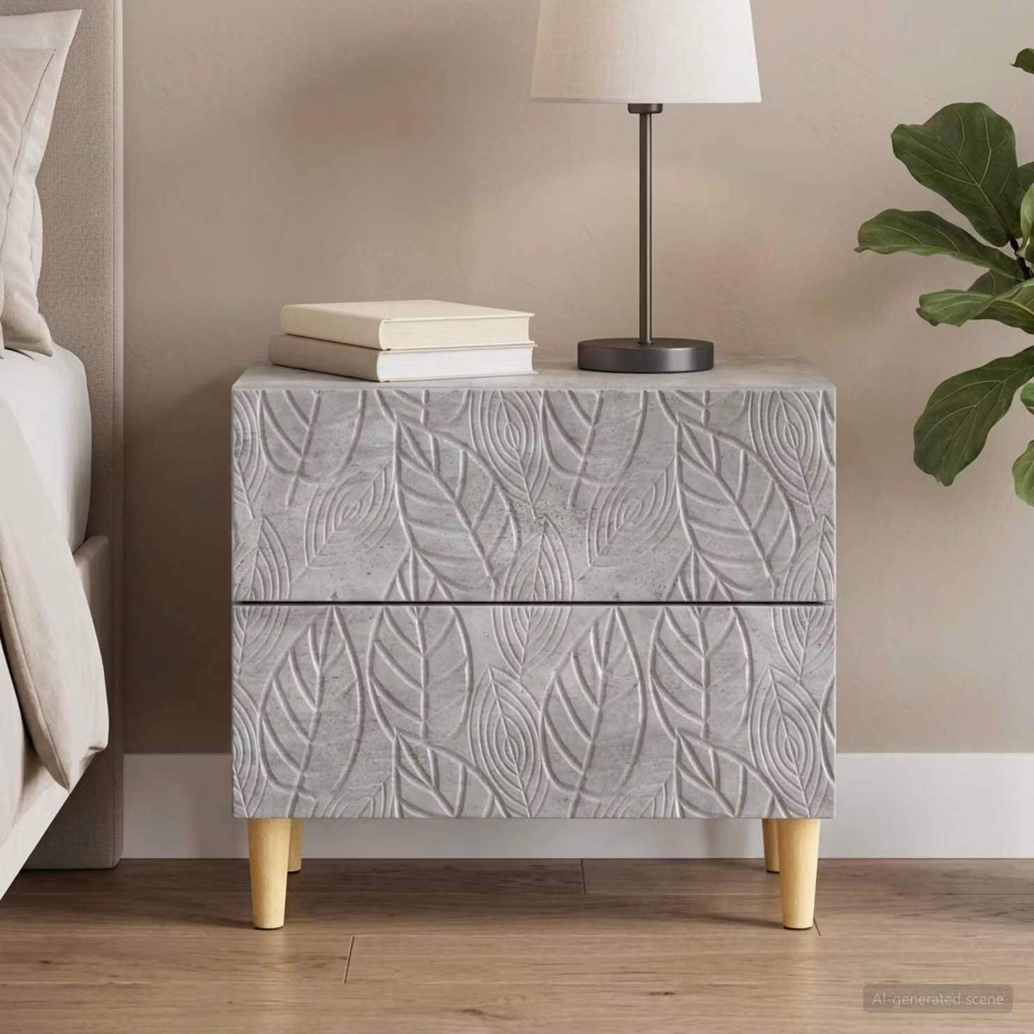 Comodino vidaXL Grigio Cemento in Legno MDF L: 62 cm, P: 34,5 cm, H: 48 cm