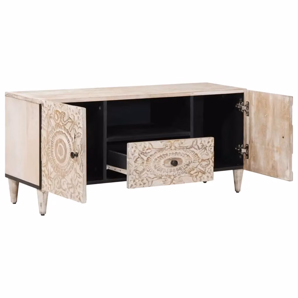 Mobile TV bianco vidaXL in legno di mango massello L: 105 cm, P: 33,5 cm, H: 46 cm – 2