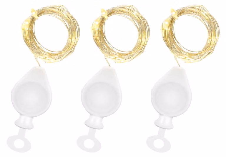 Set di 3 catene luminose a LED, lunghezza 2 metri, 20 LED bianco caldo, filo argentato