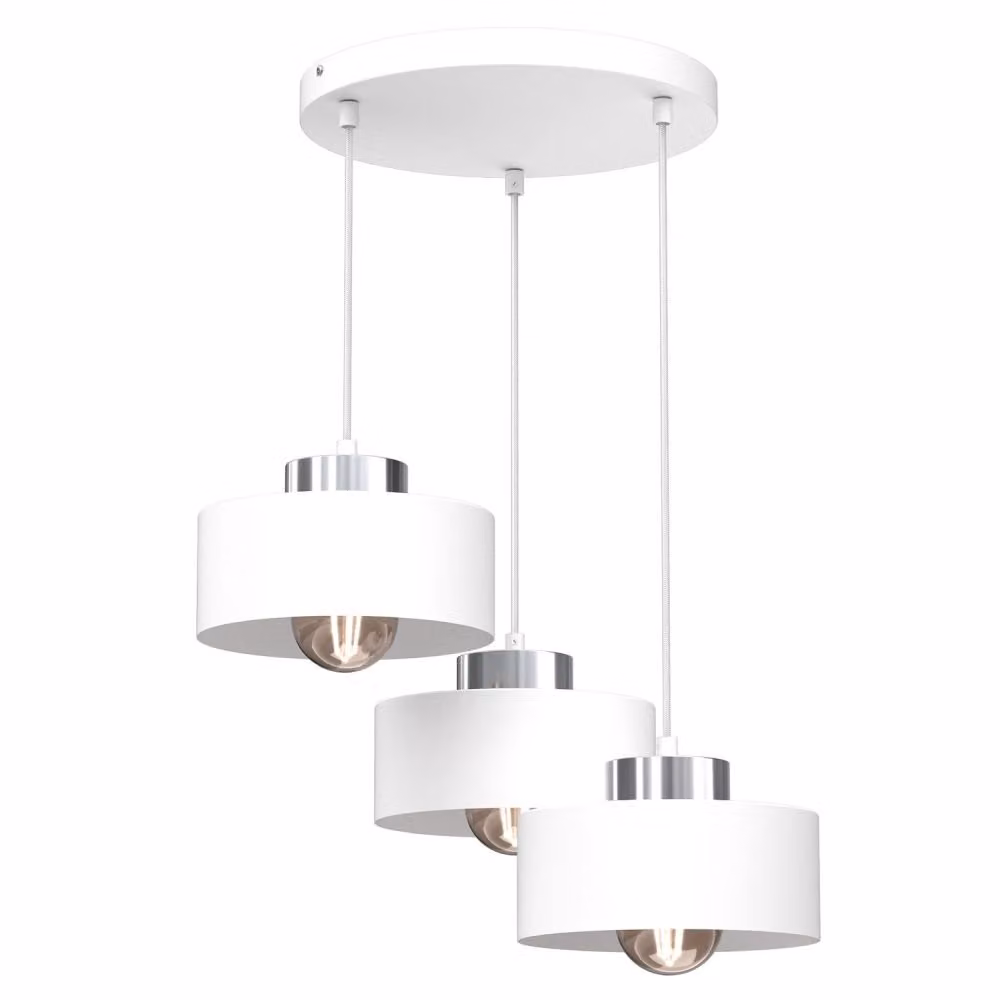 Lampada a sospensione rotonda bianca 3 paralumi con elementi cromati Marti 3xE27 15W Luminex