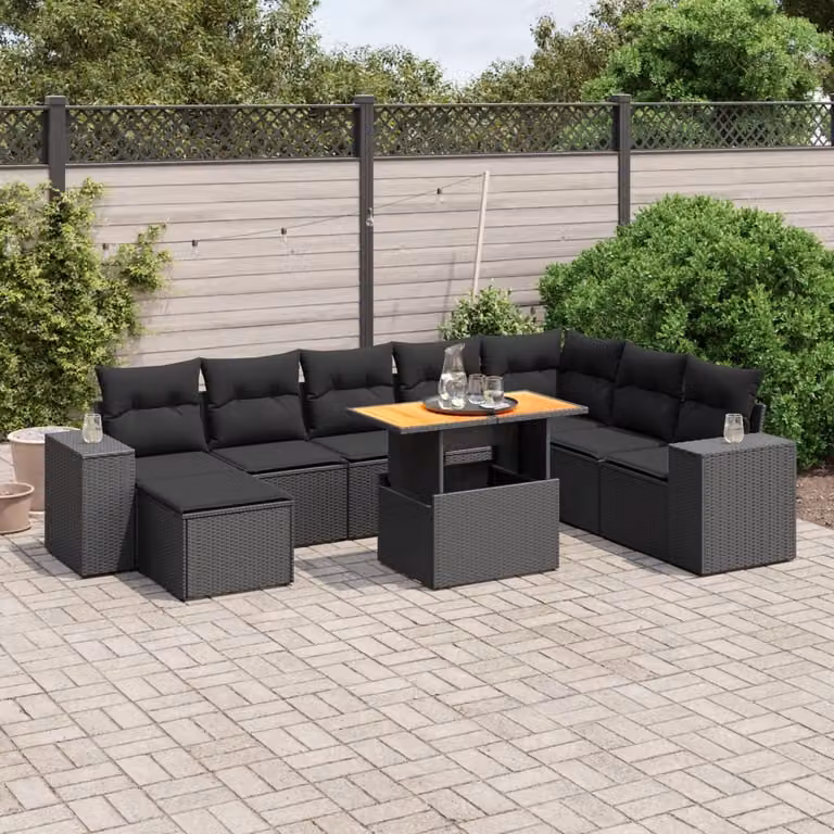 Maison Exclusive - Set da giardino 9 pezzi con cuscini in polyrattan nero