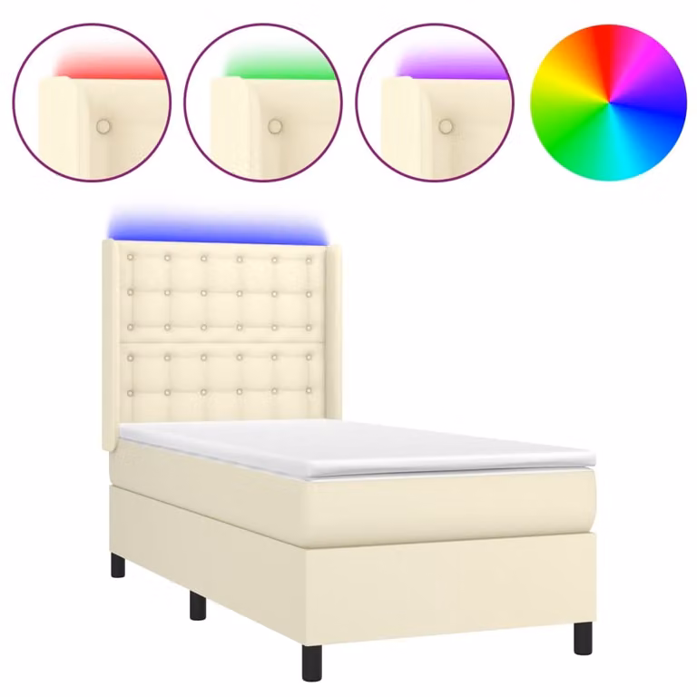 Giroletto a Molle con Materasso e LED Crema 100x200 cm
