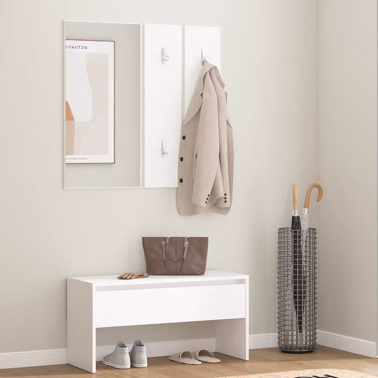 vidaXL Set di Mobili da Corridoio Minimalista Bianco con Panca, Specchio e Pannello in Legno e Plastica