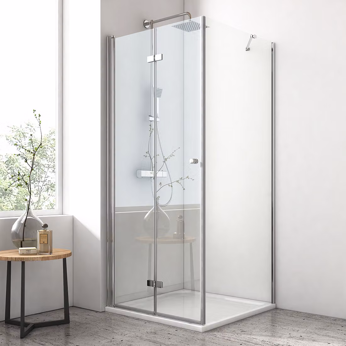 Cabina doccia EMKE 90x80x185 cm Porta pieghevole Ingresso angolare Pannello doccia Porta doccia senza telaio con parete laterale, vetro di sicurezza ESG da 6 mm