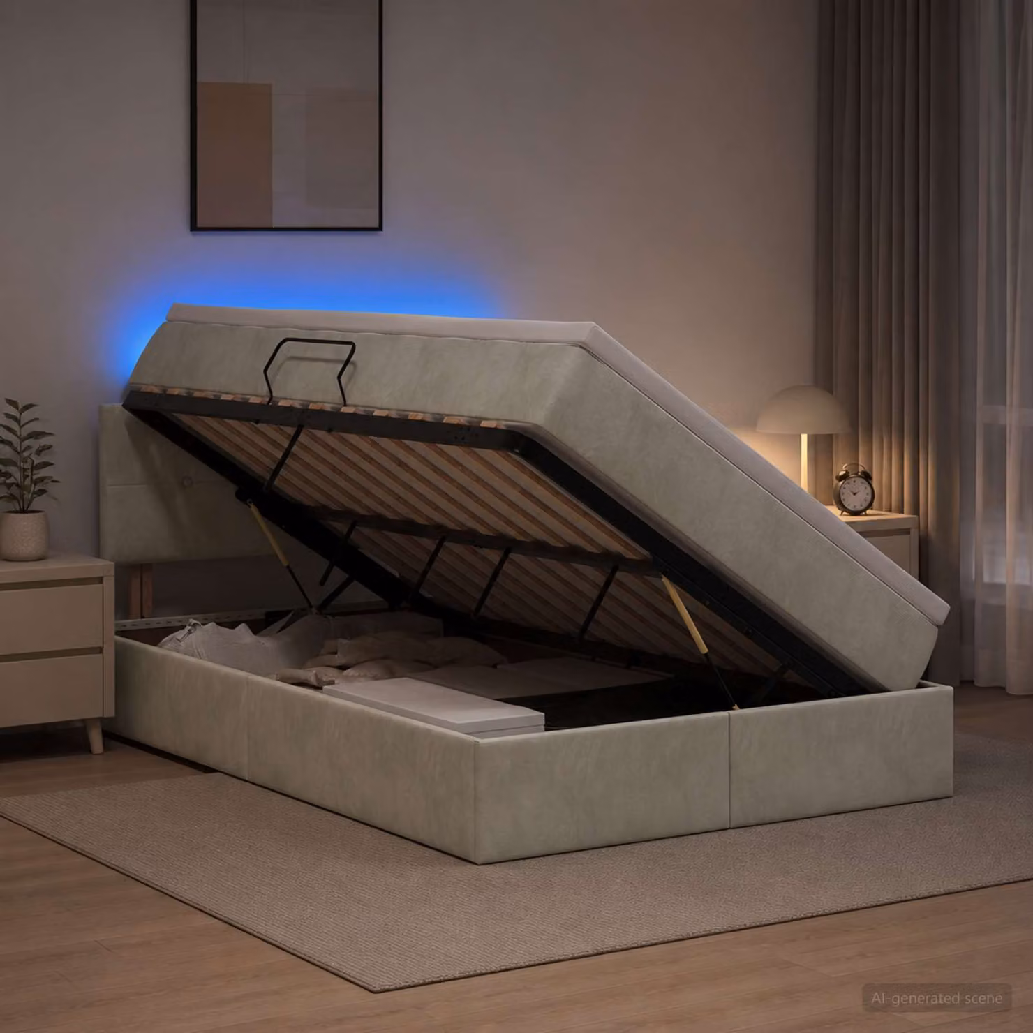 Letto con contenitore e illuminazione LED vidaXL in tessuto grigio con materasso a molle L/P/H: 120 x 200 x 88 cm