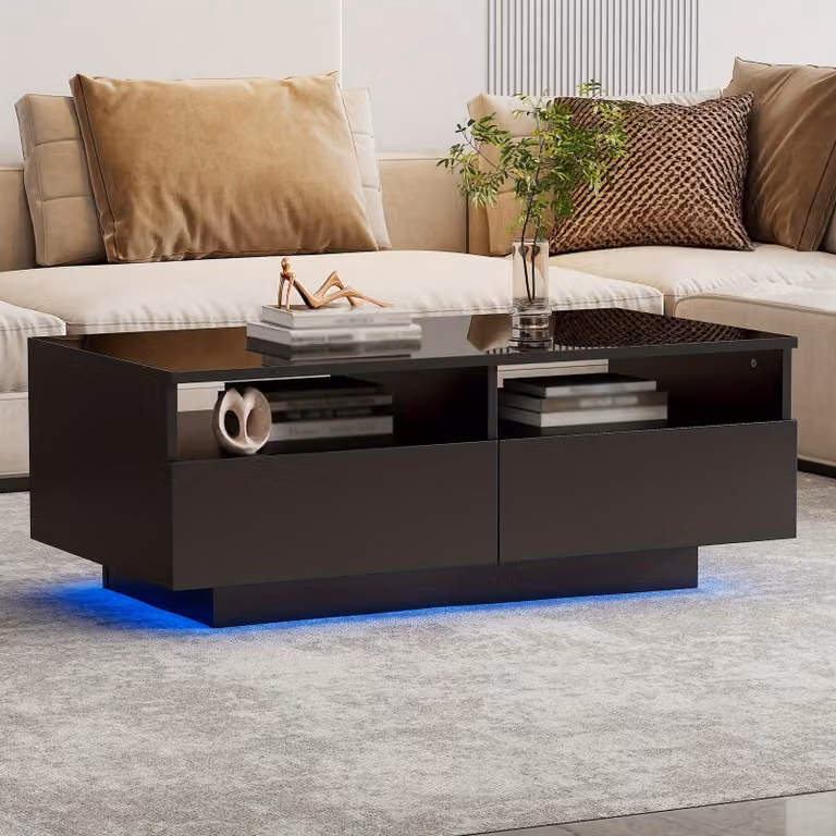Tavolino da salotto lucido con due comodi cassetti e design moderno, ideale per l'arredamento del soggiorno