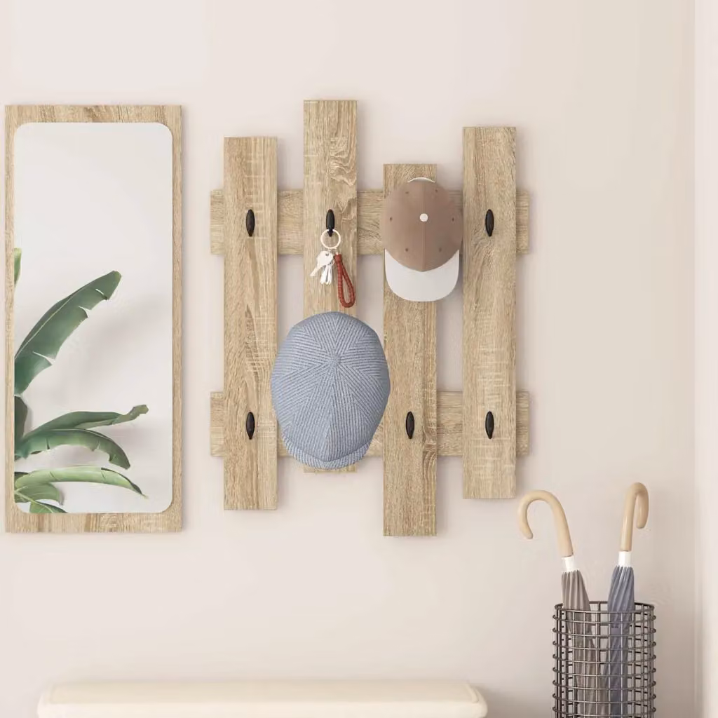 vidaXL Appendiabiti a muro moderno in Rovere Sonoma, colore marrone, L: 60 cm, P: 3 cm, H: 82 cm