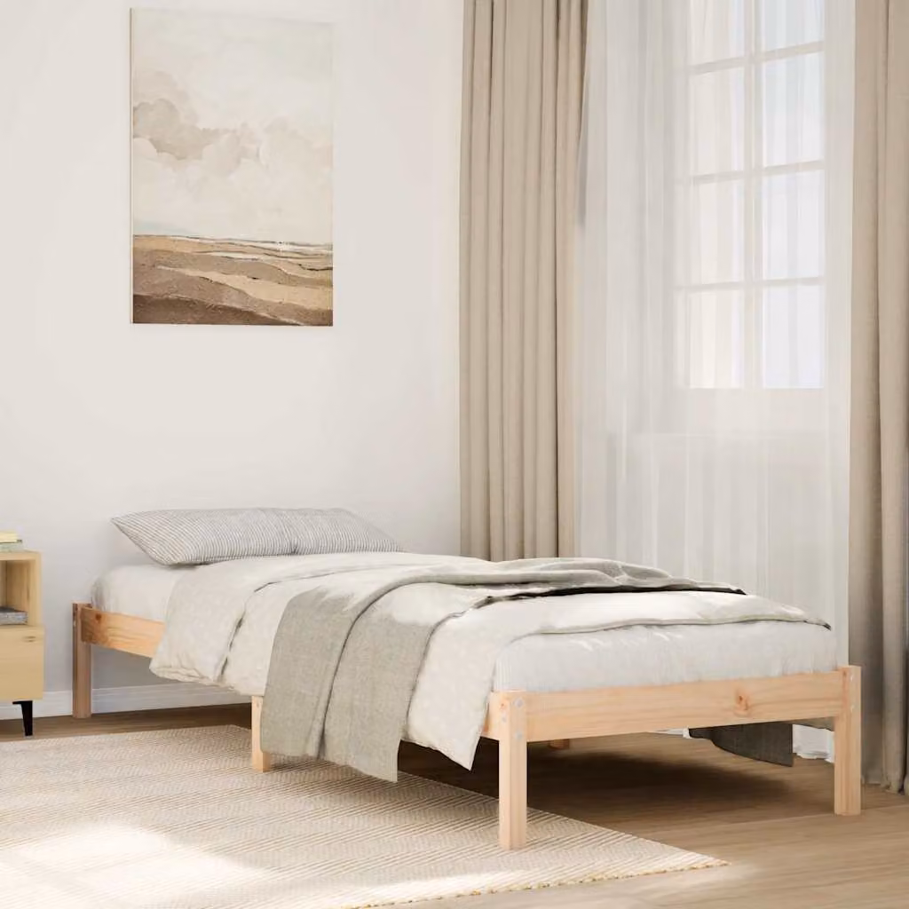 Letto extra lungo vidaXL in legno di pino naturale stile rustico senza materasso L/P: 100 x 210 cm